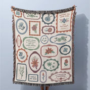 Personalized woven blanket with colorful fringed edges, designed as a gallery wall-style Christian home decor piece made from 100% cotton for lasting quality.