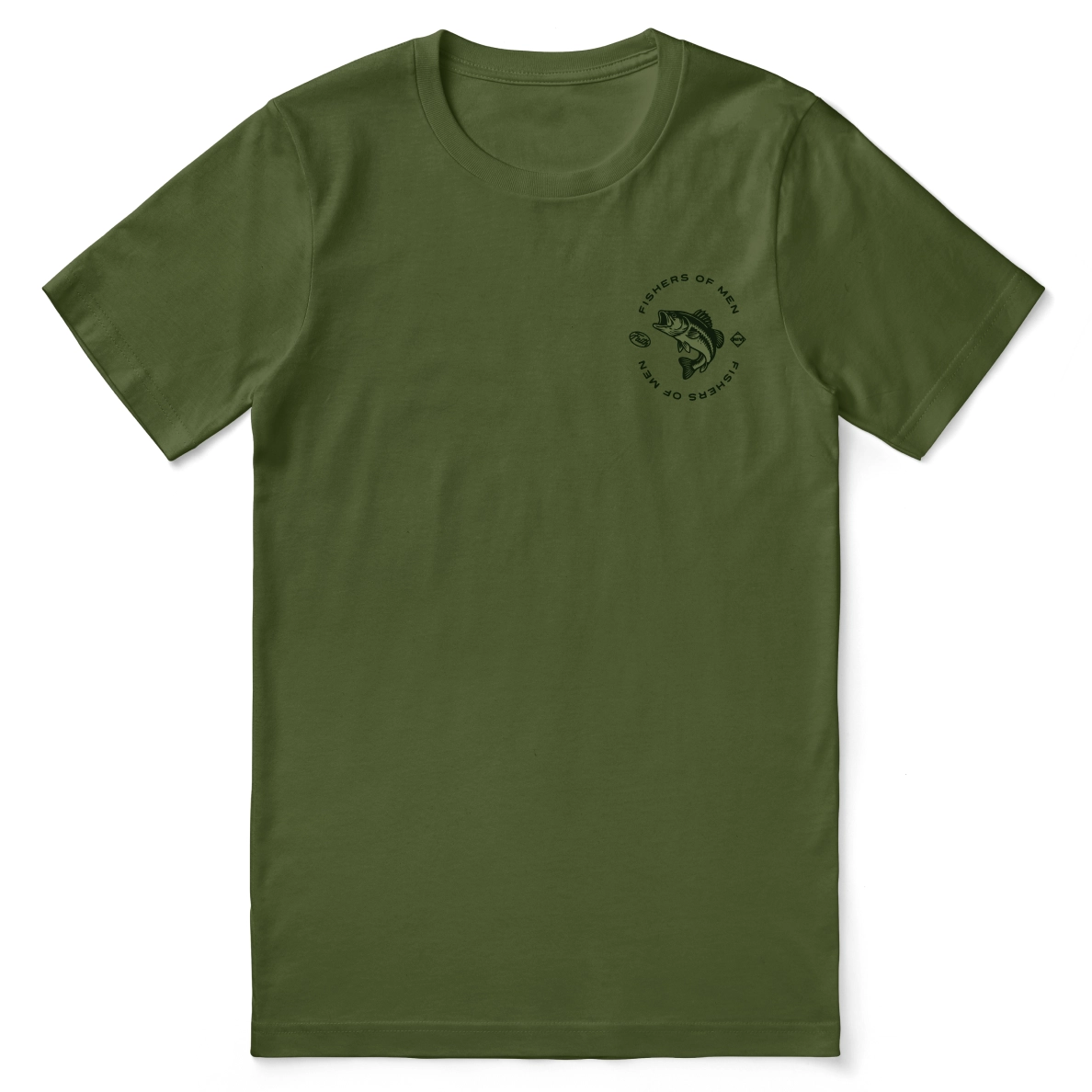 Christian t-shirt with the phrase “Fishers of Men – Share the Gospel” and a fish illustration; unisex soft cotton shirt inspired by Matthew 4:19 for faith-driven outreach.