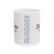 Ceramic mug featuring Jeremiah 29:11 Bible verse with Americana-inspired design, perfect for Christian drinkware and faith gifts.