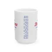 Ceramic mug featuring Jeremiah 29:11 Bible verse with Americana-inspired design, perfect for Christian drinkware and faith gifts.