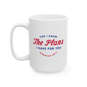 Ceramic mug featuring Jeremiah 29:11 Bible verse with Americana-inspired design, perfect for Christian drinkware and faith gifts.