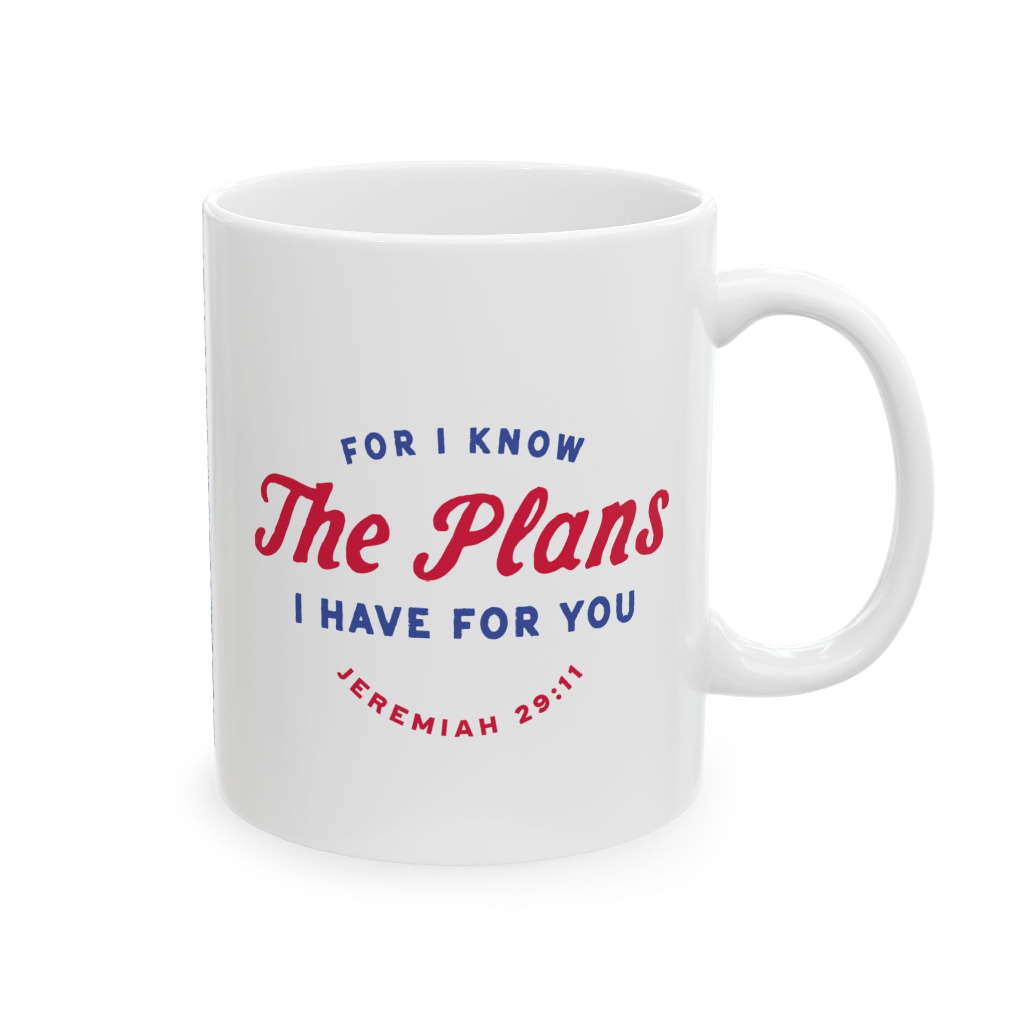 Ceramic mug featuring Jeremiah 29:11 Bible verse with Americana-inspired design, perfect for Christian drinkware and faith gifts.