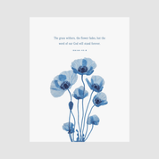 Blue flowers with a biblical verse on a white background
