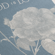 Floral design with text on a blue background