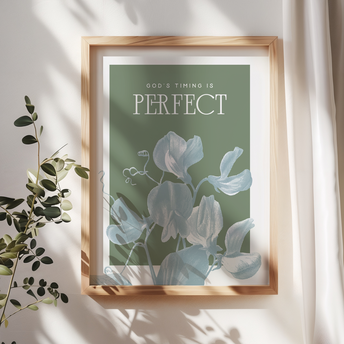 Framed artwork with floral design and motivational quote on a light background