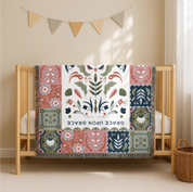 Faith-inspired woven blanket featuring the phrase “Grace Upon Grace” with colorful fringed edges, perfect for Christian home decor and gifts.