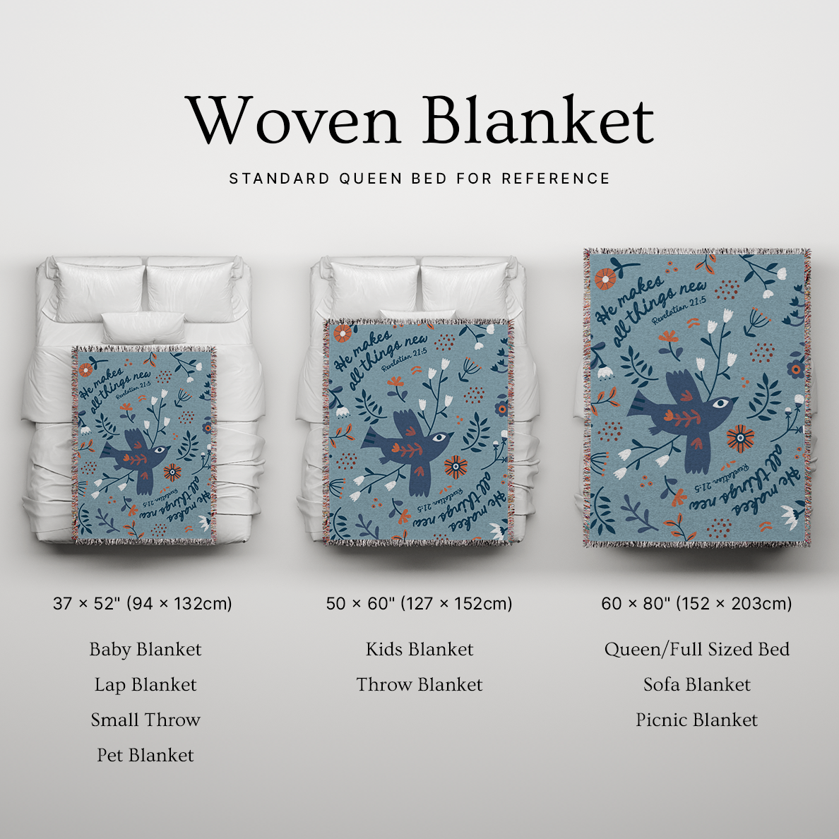 Size chart showing the comparison between blanket sizes.
