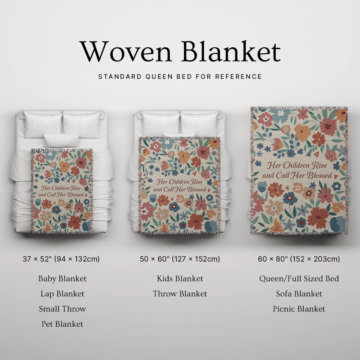 Faith-inspired throw blanket with "Her Children Call Her Blessed" scripture, a cozy Christian gift for moms rooted in Proverbs 31.
