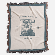 Blanket with text and design on a white background