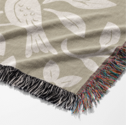 Earthtone green and cream woven blanket with “It is well with my soul,” birds, and floral accents; 100% cotton Christian throw with fringe for peaceful home décor.