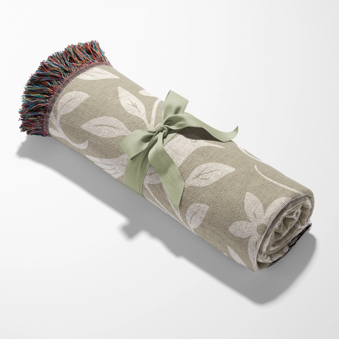 Earthtone green and cream woven blanket with “It is well with my soul,” birds, and floral accents; 100% cotton Christian throw with fringe for peaceful home décor.