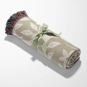 Earthtone green and cream woven blanket with “It is well with my soul,” birds, and floral accents; 100% cotton Christian throw with fringe for peaceful home décor.