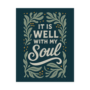 Hand-drawn Christian art print with the phrase “It is well with my soul”; Scripture-inspired wall decor printed on matte archival paper, perfect for peaceful home or faith gift.