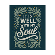 Hand-drawn Christian art print with the phrase “It is well with my soul”; Scripture-inspired wall decor printed on matte archival paper, perfect for peaceful home or faith gift.