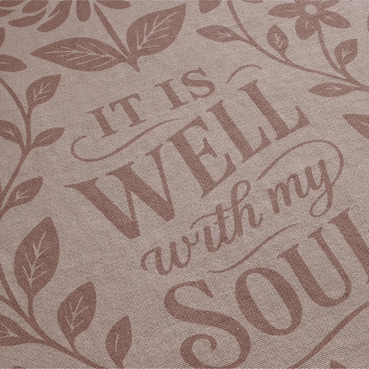 Pink Christian woven blanket with the phrase “It is well with my soul,” featuring birds and floral design; 100% cotton throw with fringe for comfort, faith, and home decor.