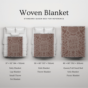 Pink Christian woven blanket with the phrase “It is well with my soul,” featuring birds and floral design; 100% cotton throw with fringe for comfort, faith, and home decor.