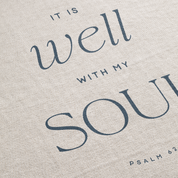 Text 'It is well with my soul' from Psalm 62 on a textured beige background