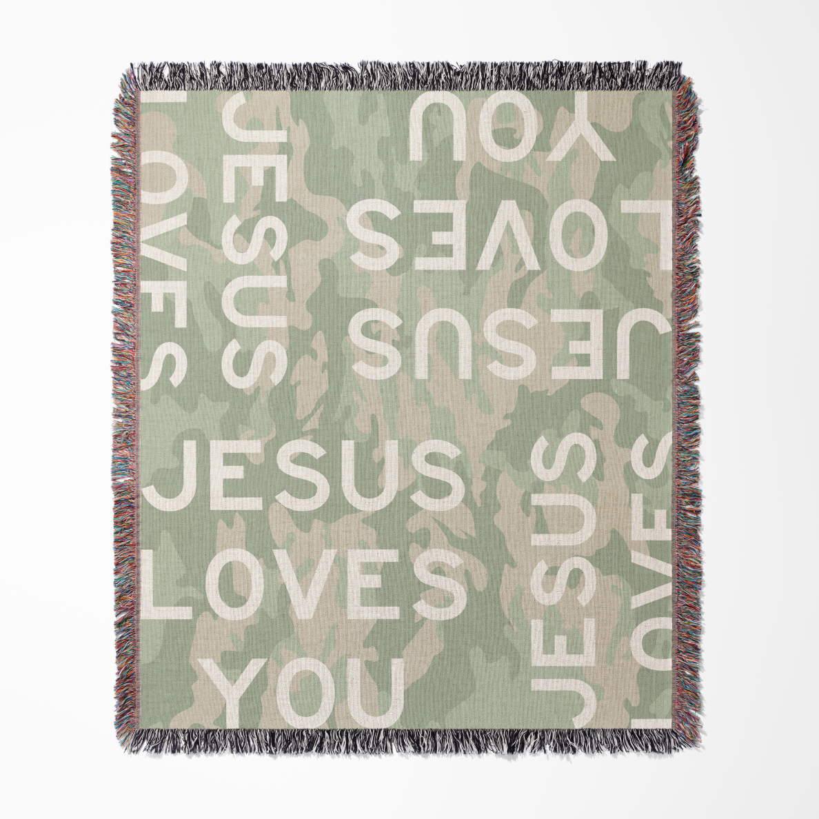 Blanket shot that says Jesus Loves You.