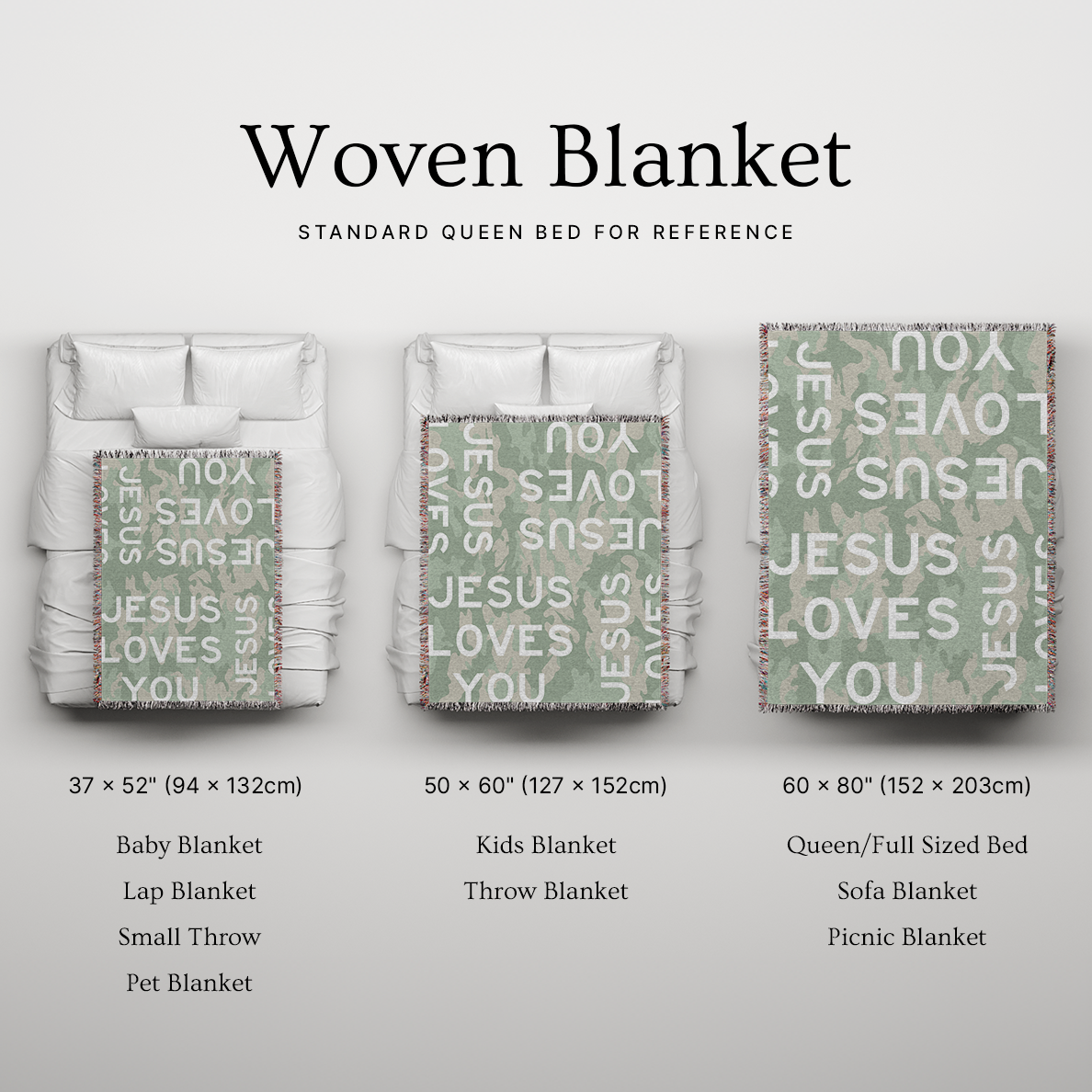 Blanket size chart comparing blanket sizes