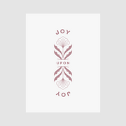 Decorative design with 'JOY UPON JOY' text and floral elements on a light gray background