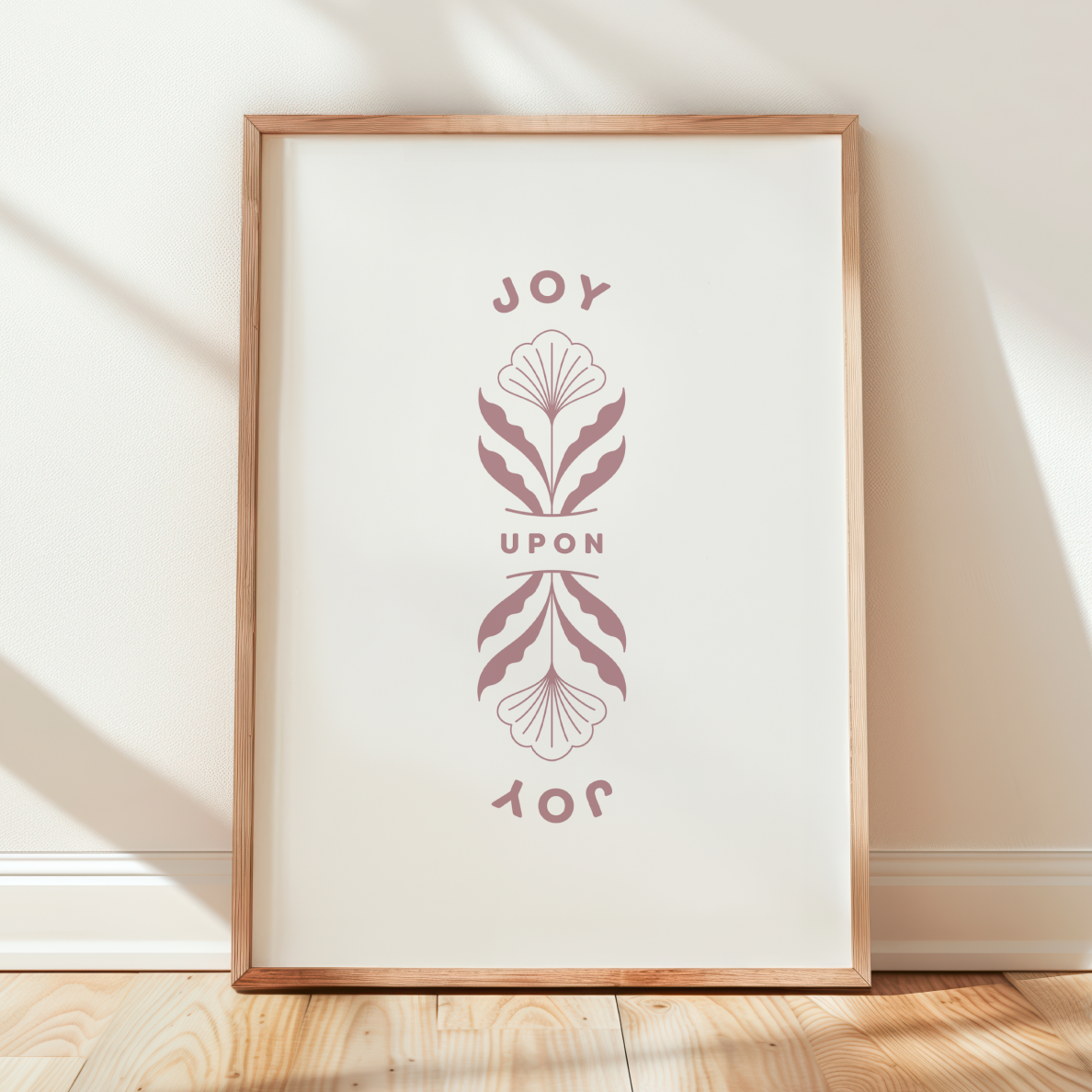 Framed artwork with decorative text and floral design on a white background