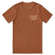 Christian t-shirt with the verse “Let everything that has breath praise the Lord – Psalm 150:6” in hand-lettered design; unisex soft cotton Scripture tee for worship and daily faith.