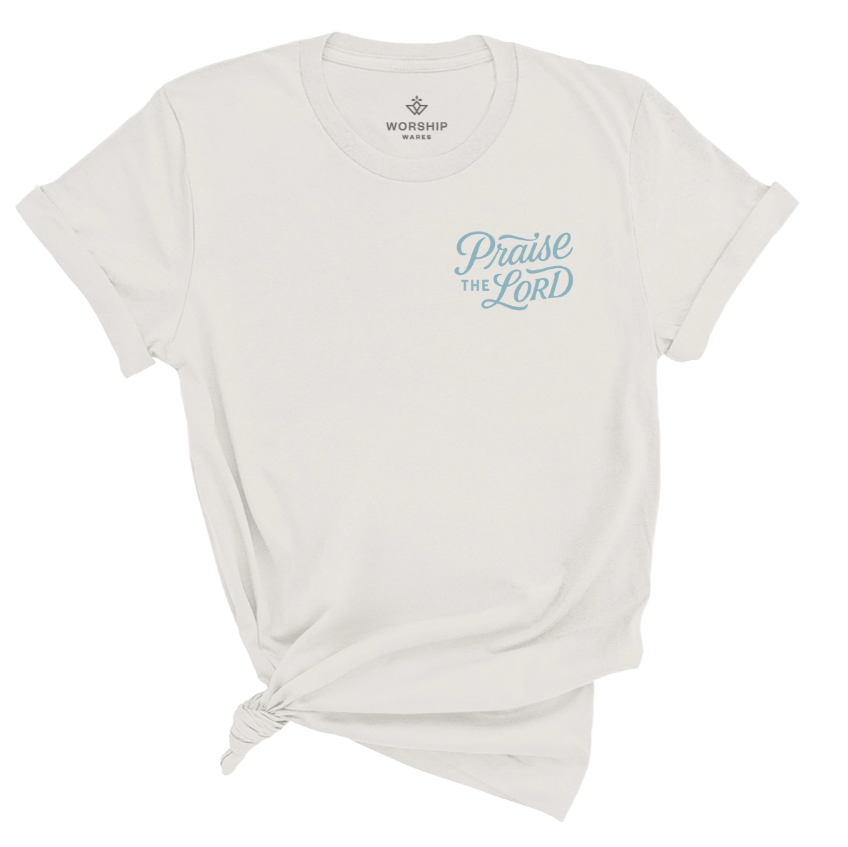 Christian t-shirt with the verse “Let everything that has breath praise the Lord – Psalm 150:6” in hand-lettered design; unisex soft cotton Scripture tee for worship and daily faith.