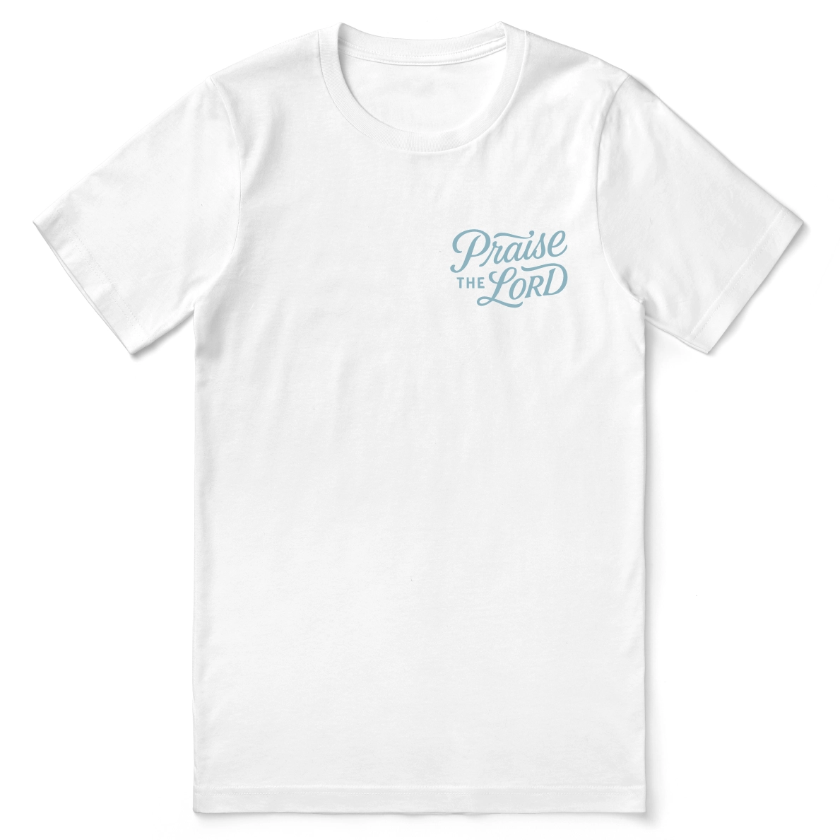 Christian t-shirt with the verse “Let everything that has breath praise the Lord – Psalm 150:6” in hand-lettered design; unisex soft cotton Scripture tee for worship and daily faith.