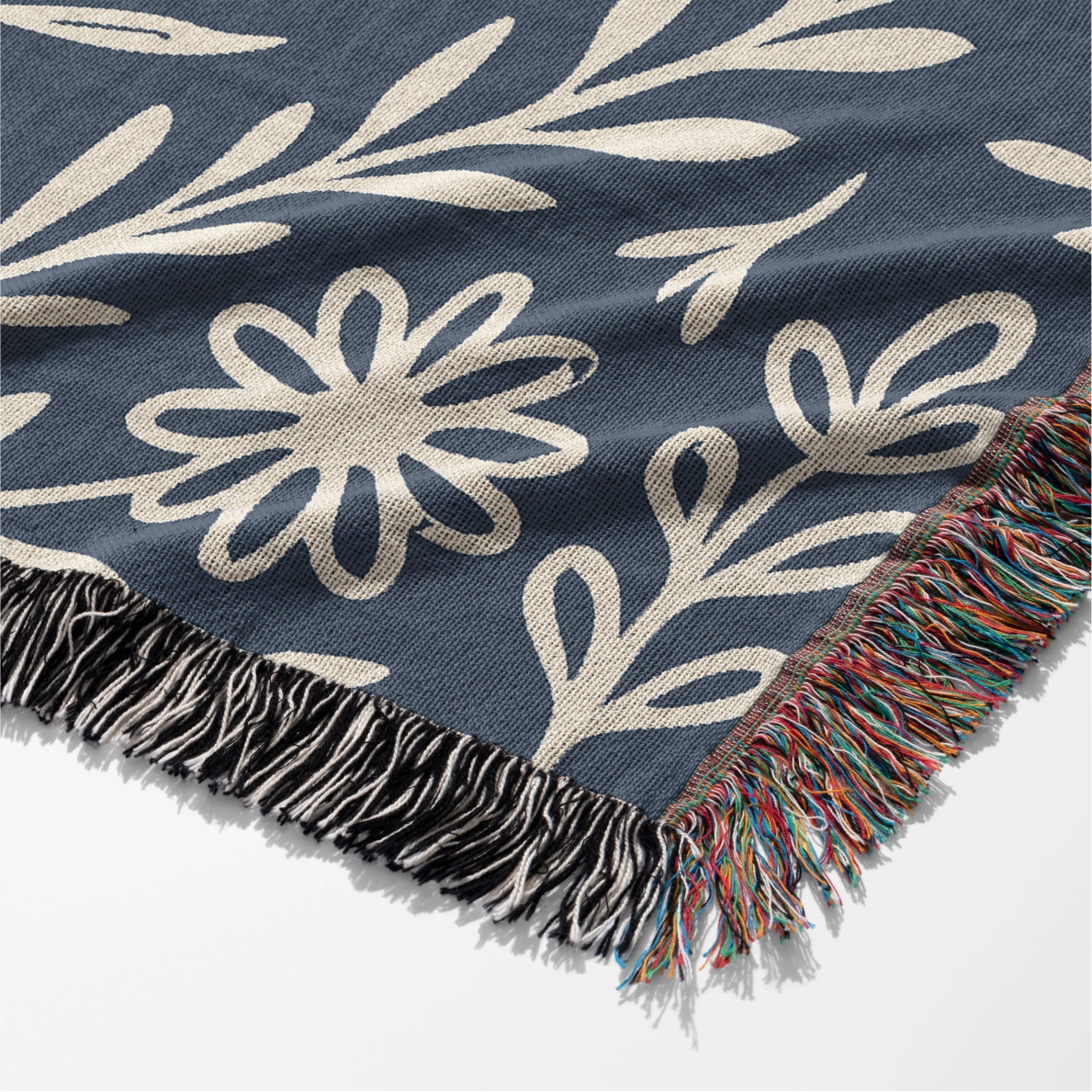 Woven Christian blanket with the phrase "Make Heaven Crowded" and a simple floral design, made of 100% cotton with fringed edges; perfect faith-based gift or home decor.