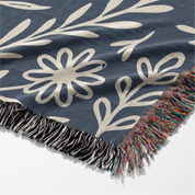 Woven Christian blanket with the phrase "Make Heaven Crowded" and a simple floral design, made of 100% cotton with fringed edges; perfect faith-based gift or home decor.