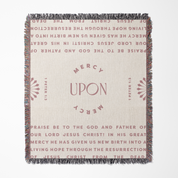 Blanket with text design on a white background