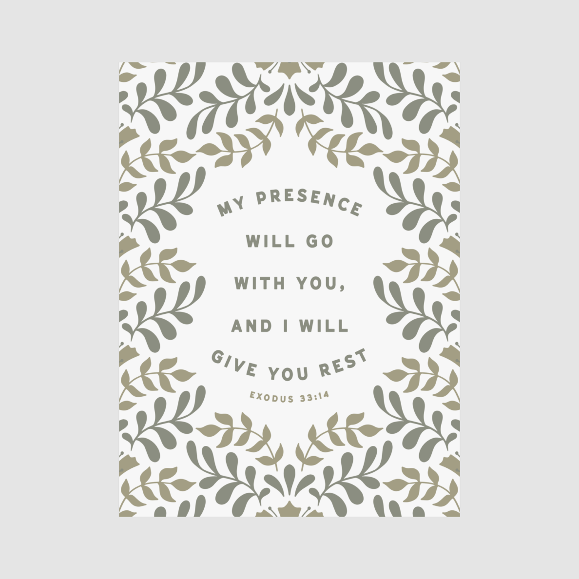 Poster with leaf pattern and motivational quote on a light gray background