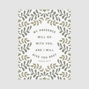 Poster with leaf pattern and motivational quote on a light gray background