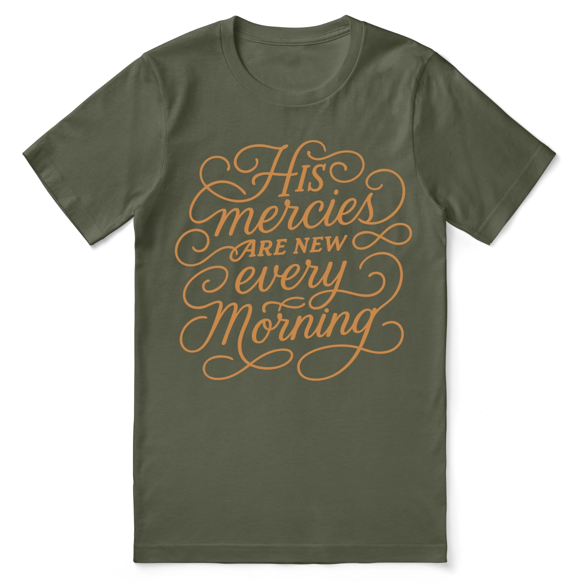 Christian t-shirt with the phrase “New Mercies” inspired by Lamentations 3:23; unisex faith tee celebrating God’s daily grace and fresh beginnings.