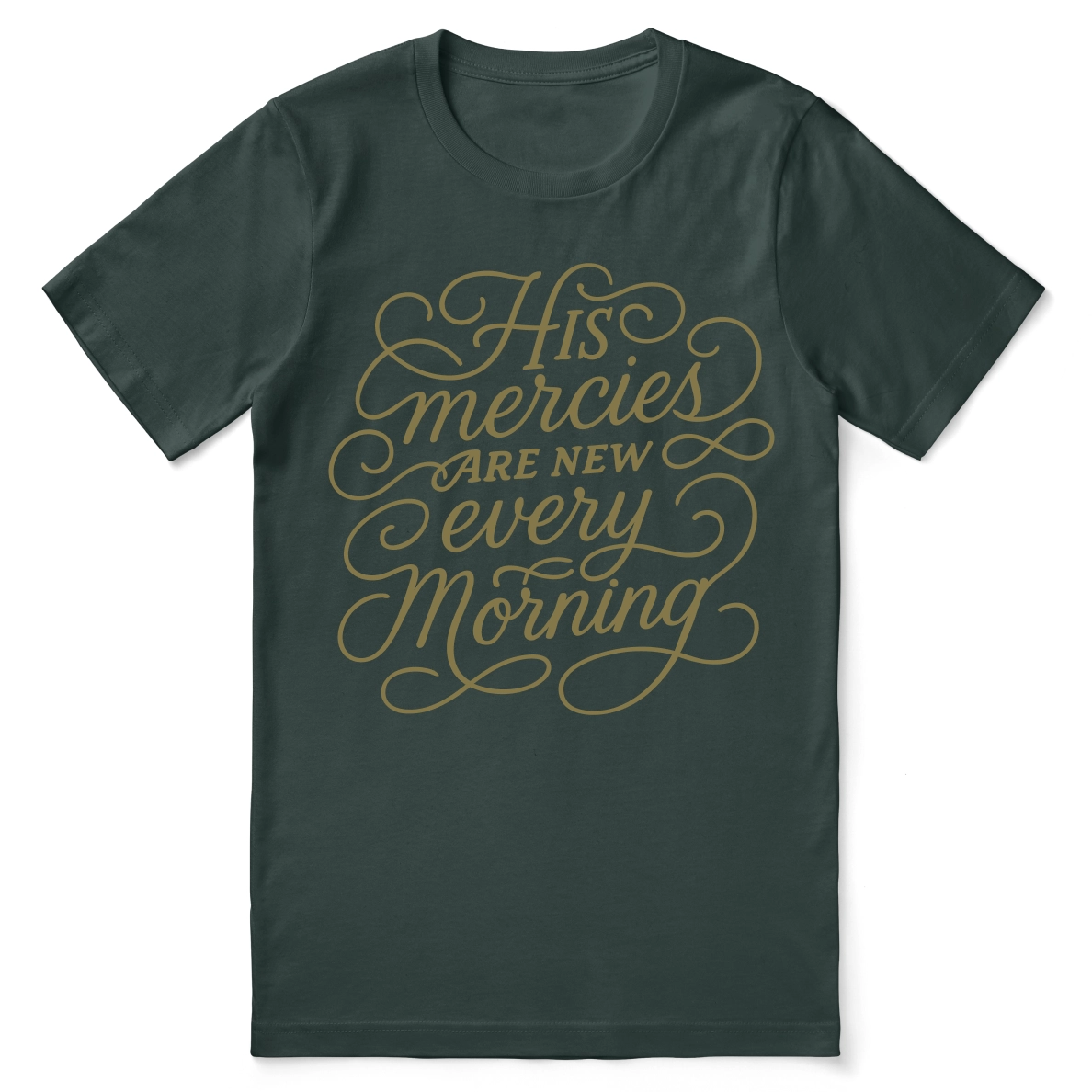 Christian t-shirt with the phrase “New Mercies” inspired by Lamentations 3:23; unisex faith tee celebrating God’s daily grace and fresh beginnings.