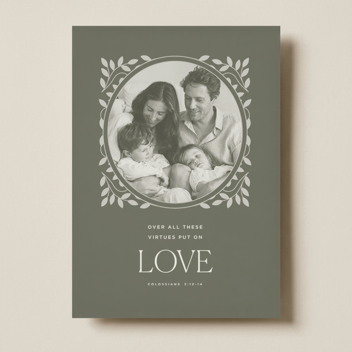 Canvas print with a family photo and motivational quote on a beige background