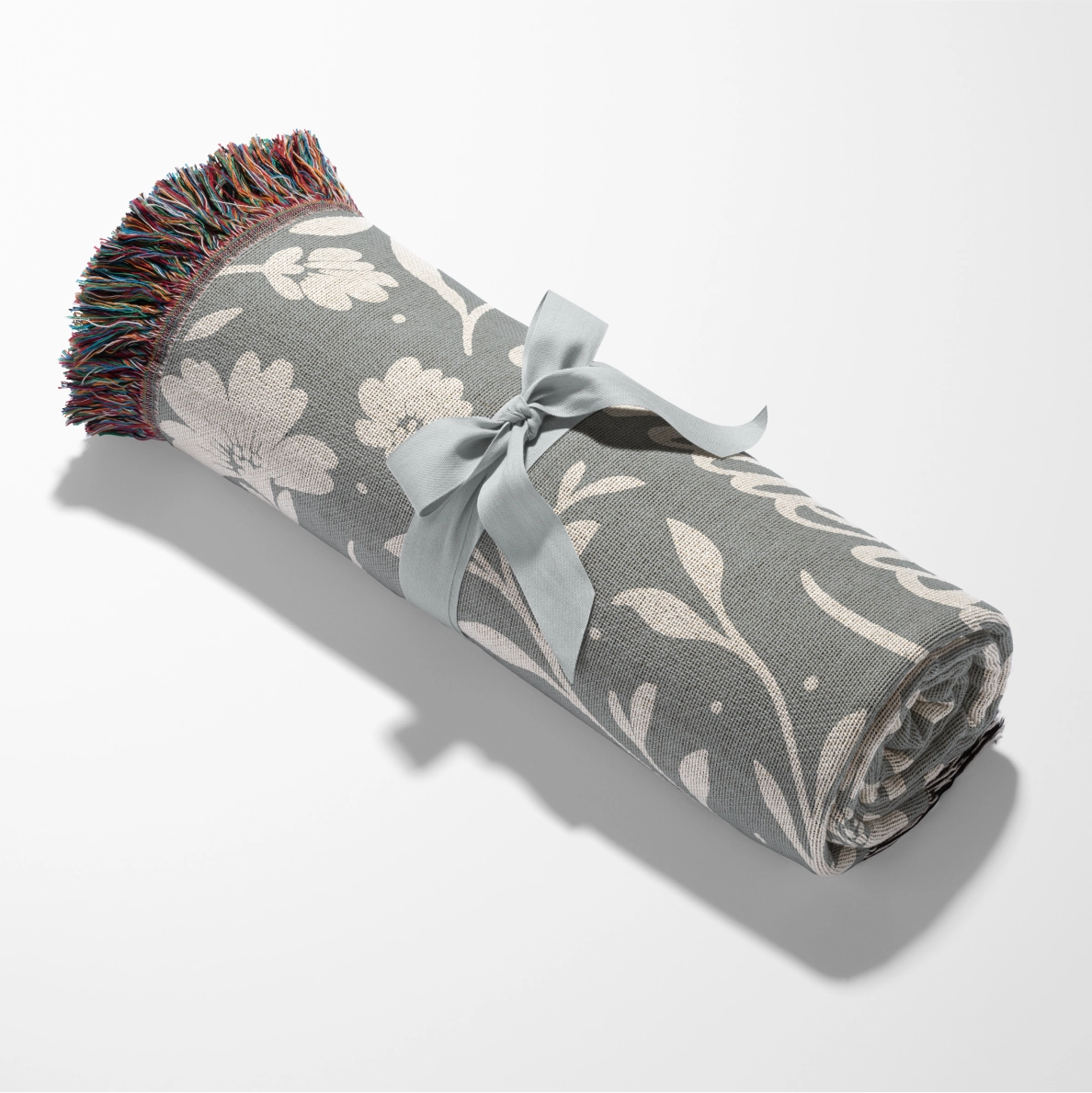 Floral Christian woven blanket with the phrase “Peace of God surpasses all understanding” from Philippians 4:7; 100% cotton throw with fringe, faith-based comfort gift.