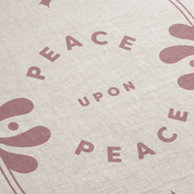 Text 'PEACE UPON PEACE' with decorative elements on a light background