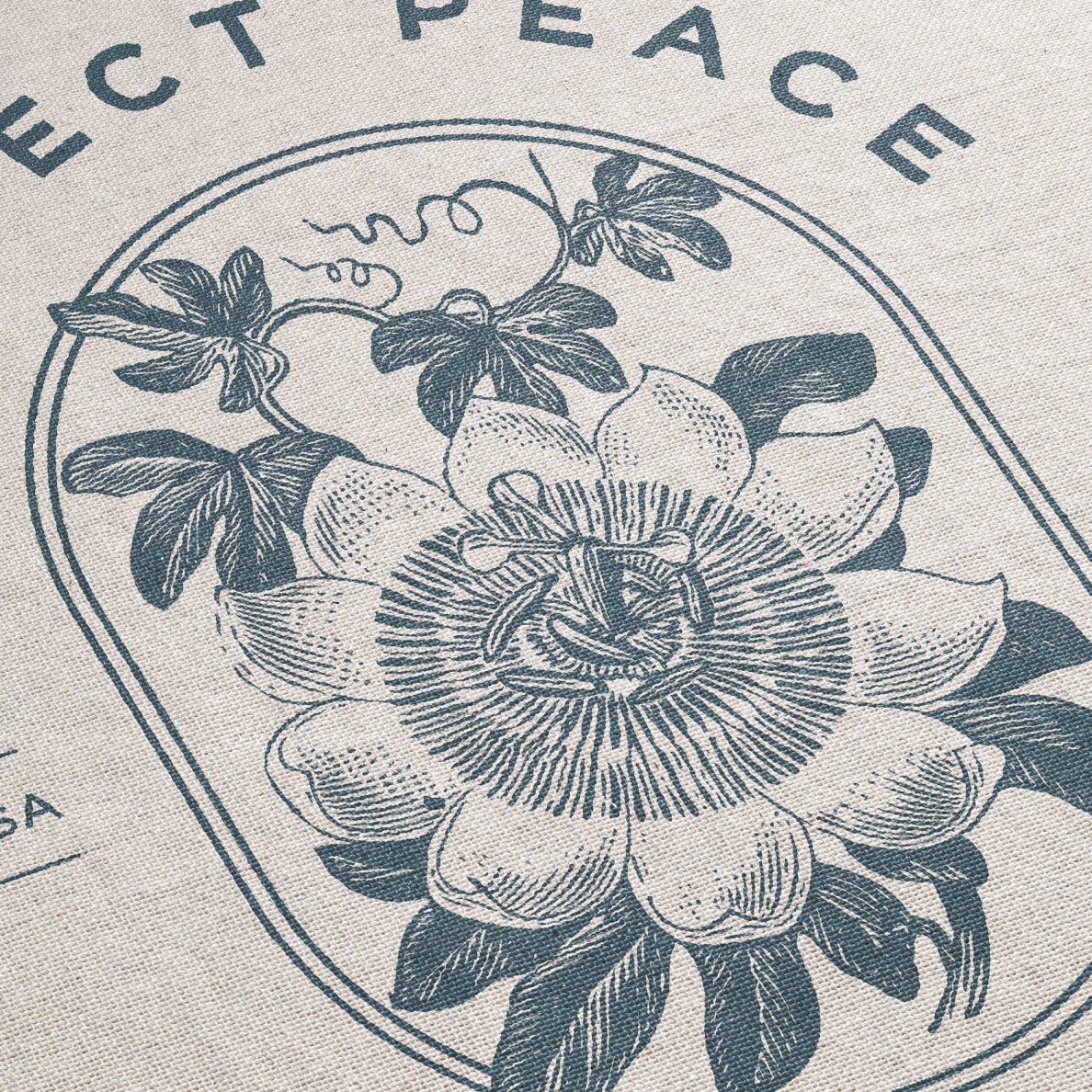 Floral design with 'PERFECT PEACE' text on a textured background