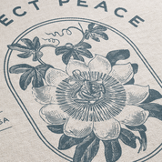 Floral design with 'PERFECT PEACE' text on a textured background