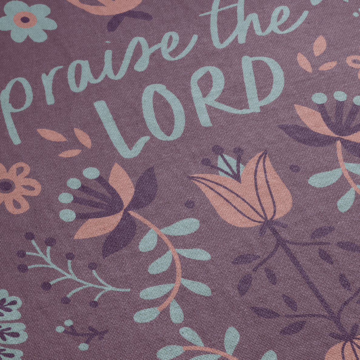 Floral pattern with 'praise the LORD' text on a purple background