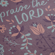 Floral pattern with 'praise the LORD' text on a purple background