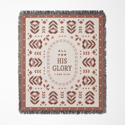 Decorative blanket with floral pattern and 'All for His Glory' text on a white background