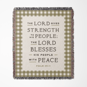 Plaid blanket with text quote on a white background