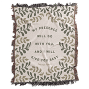 Blanket with leaf pattern and motivational text on a white background