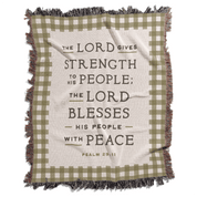 Blanket with plaid pattern and inspirational quote on a white background