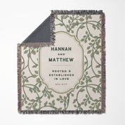 Personalized blanket with floral pattern and text on a white background