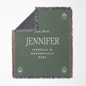 Fearfully & Wonderfully Made Woven Blanket – Psalm 139:14 Custom Name Throw