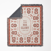 Decorative blanket with floral patterns and 'All for His Glory' text on a white background
