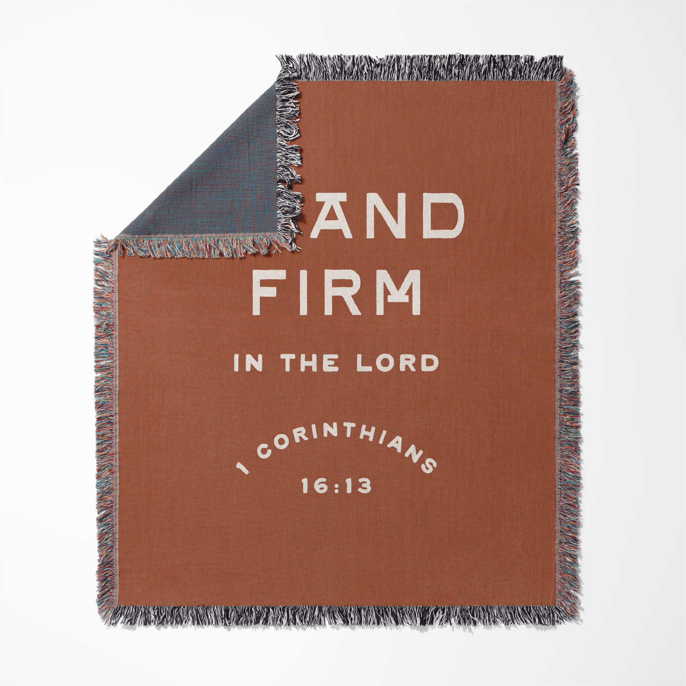 Stand Firm in the Lord blanket in studio